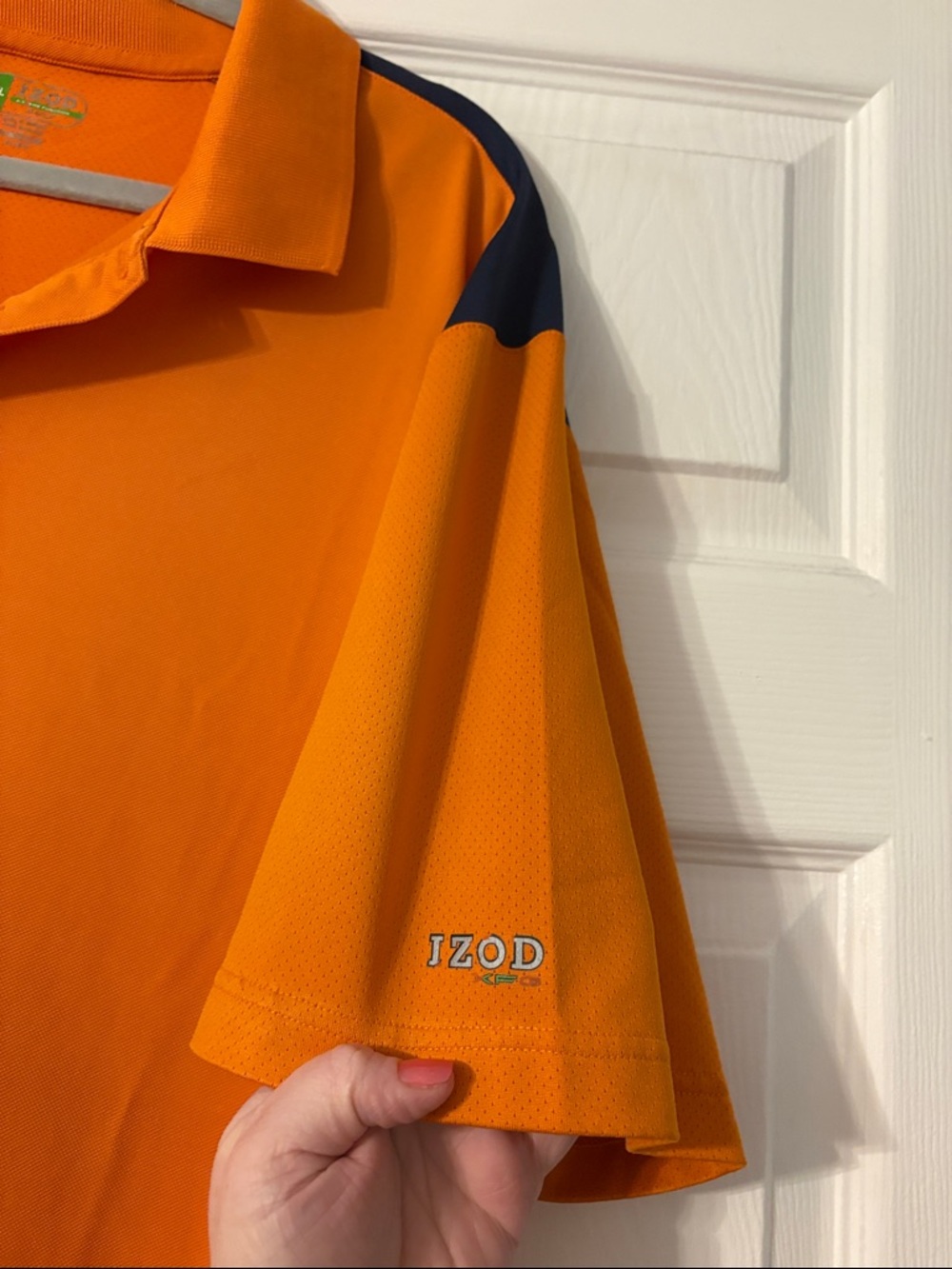Izod Men's Orange Polo with Navy Shoulder Accents XXL - Picture 4 of 7